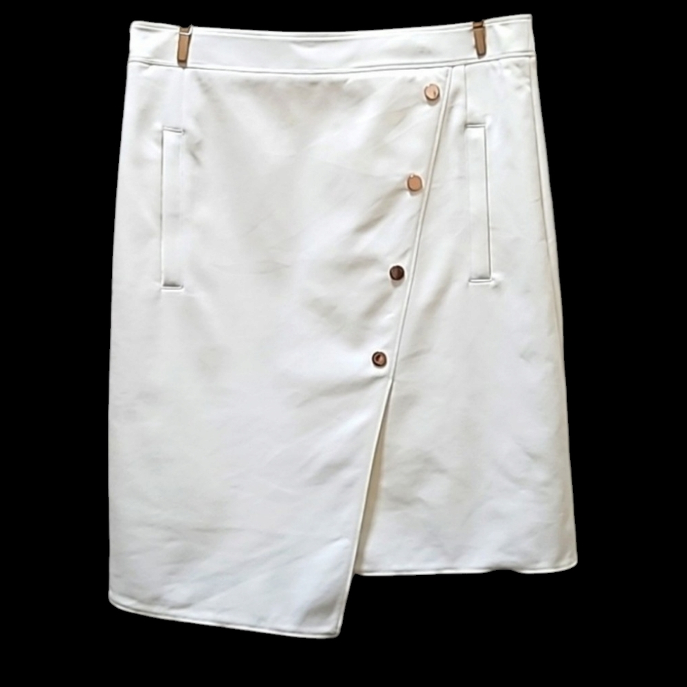 Tibi Asymmetrical White Skirt with Gold Buttons